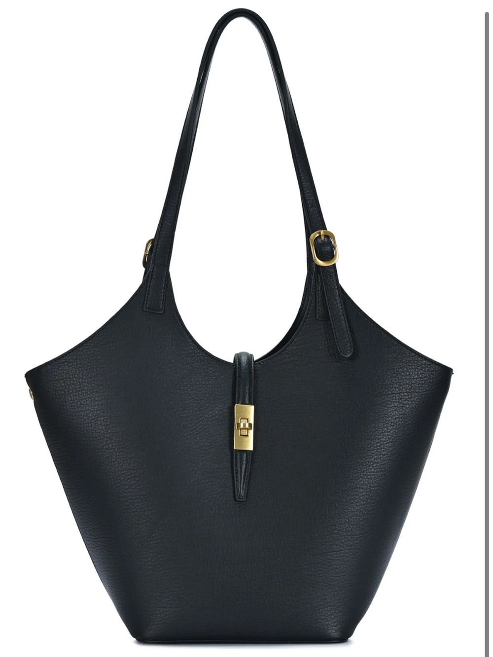 Miztique Turnlock Black Bucket Tote with Gold Hardware